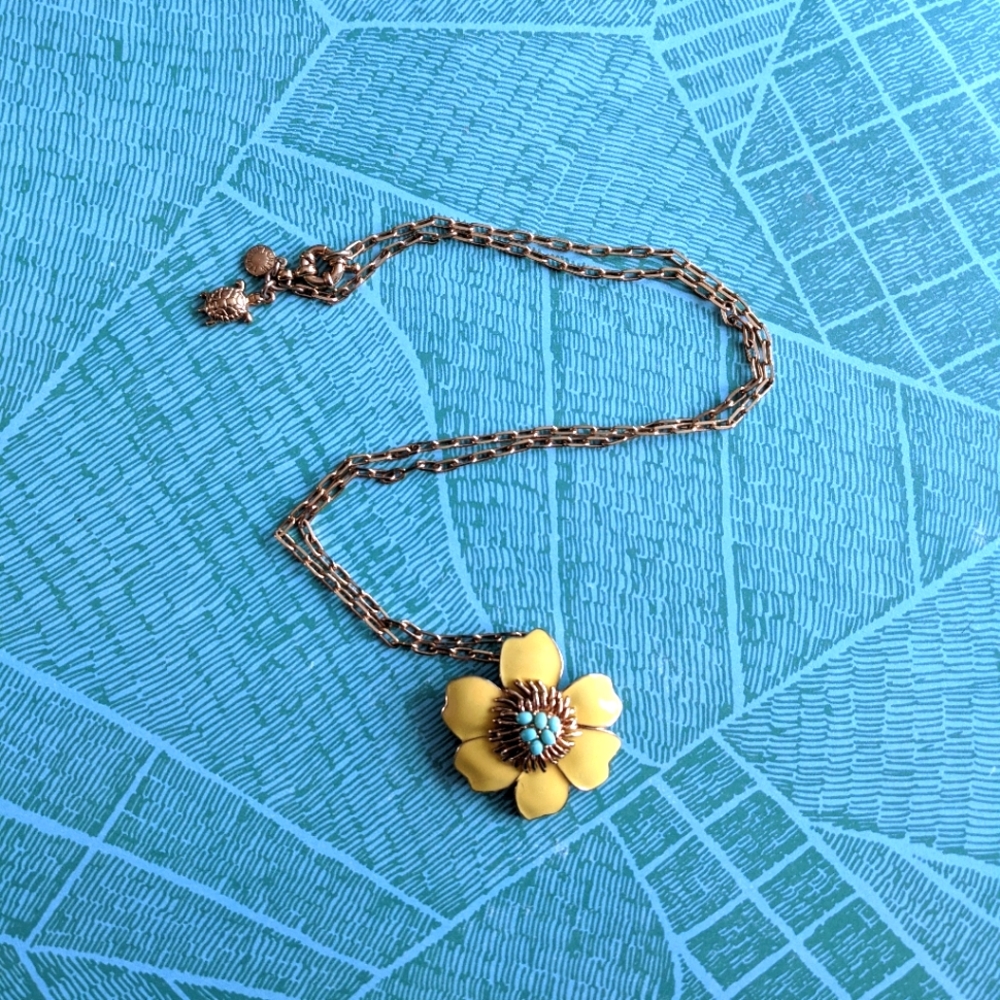 J. Crew Gold/Yellow/Aqua Long Pendant Necklace
